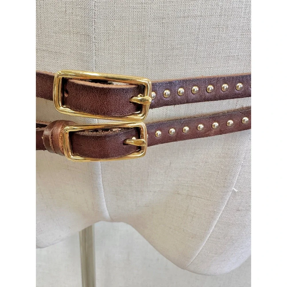 1937 Accessories Genuine Leather Studded Brown Double Wrap Belt Womens ML Boho